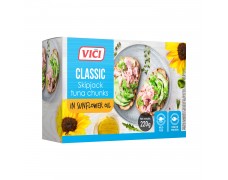Dryžųjų tunų gabaliukai saulėgrąžų aliejuje, "VIČI" 220g