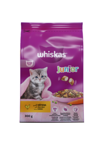 Visavertis sausas ėdalas kačiukams su vištiena „Whiskas Junior“ 300g