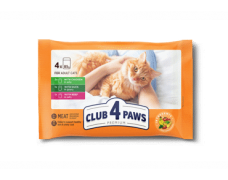  Club 4 Paws Premium su antiena padaže, vištiena ir jautiena, konservuotas pašaras suaugusioms katėms, 4 x 85 g