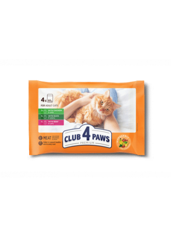 Club 4 Paws Premium su  jautiena, konservuotas pašaras suaugusioms katėms, 4 x 85 g