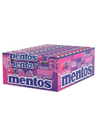 Mentos kramtomos dražės, uogų skonio, aviečių, juodųjų serbentų ir mėlynių skonio 37.5 g x 40vnt dėžė. 0,49€ vnt