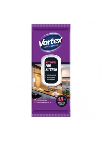 Buitinės drėgnos servetėlės Vortex mediniams ir plastikiniams paviršiams 48vnt