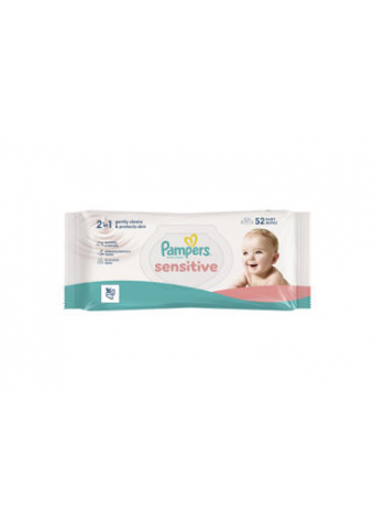 Kūdikių servetėlės PAMPERS Sensitive, Plastic Free, 52 vnt.