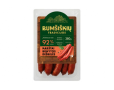 Karštai rūkytos klasikinės dešrelės RUMŠIŠKIŲ TRADICIJOS, aukščiausia rūšis, 380 g