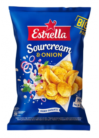 Bulvių traškučiai ESTRELLA rietinės ir svogūnų skonio 180g