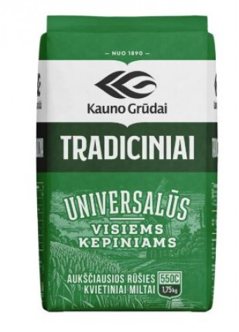Kvietiniai TRADICINIAI miltai KAUNO GRŪDAI, 1,75 kg
