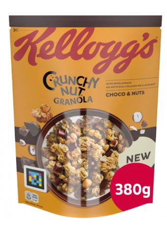 Dribsniai KELLOGG'S CRUNCHY NUT GRANOLA CHOCO, 380 g
