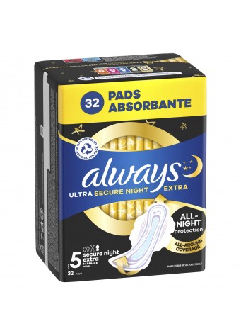 Higieniniai paketai Always Ultra Secure Night Extra Size 5, 32 vnt.