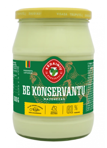 LIETUVIŠKAS majonezas be konservantų KĖDAINIŲ KONSERVAI, 61 % rieb., 630 g