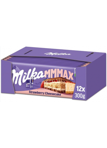 Pieninis šokoladas MILKA, braškinio sūrio pyrago skonio, 300 g x 12 vnt dėžė. 3,79€ - vnt.
