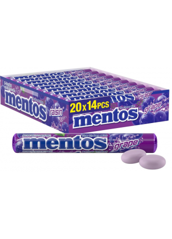 Kramtomieji saldainiai MENTOS GRAPE, vynuogių skonio, 37,5 g x 20vnt dėžė. 0,49€ vnt