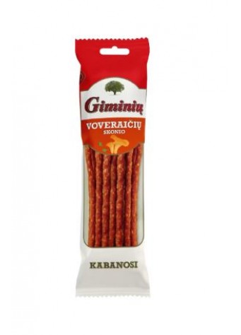 Karštai rūkytos GIMINIŲ kabanosi lazdelės, voveraičių skonio, 100 g Pirma rūšis