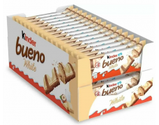 Vafliniai batonėliai KINDER BUENO WHITE su baltu šokoladu 43g x 30 vnt dėžė. 0.85€ vnt